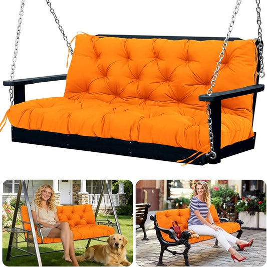 Porch Swing Cushions 2 Seater Replacement Thicken 5" Waterproof & Fade Resistant Swing Cushions for Outdoor Furniture Bench Patio Swing Cushion with Backrest & Ties(Orange 48x40x5inch)