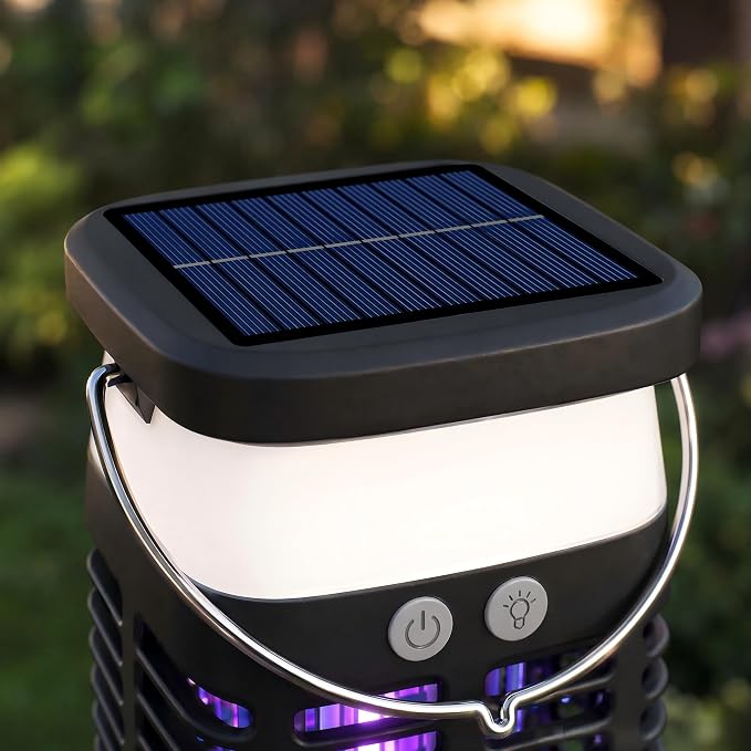 Solar Bug Zapper Outdoor & Indoor, 4200V Electric Mosquito Killer w USB Rechargeable 4000mah Battery, Waterproof Fly Trap for Gnat, Fruit Fly, Moths, Portable Pest Control for Indoor, Outdoor