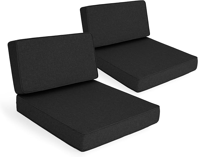Outdoor Furniture Cushions 25.6x25.6 Inch, Deep Seat Patio Couch Cushions Replacement for Sectional Conversation Set Sofa Loveseat, Water Resistant, Removable Cover, Set of 2, Black