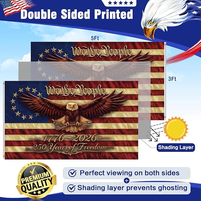 250 Anniversary USA Flag 3x5: We The People Flags Heavy Duty Double Sided 3-Ply - 1776-2026 Patriotic Banner UV Protection & Fade Resistant & Reinforced Brass Grommets - 250 Years Of Freedom