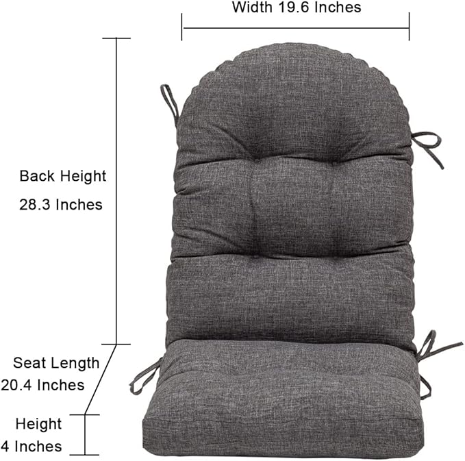 QILLOWAY Outdoor High Back Chair Cushion for Adirondack, All Weather Rocking Chair Cushions Thick Padded Replacement for Patio Furniture Set of 2,Charcoal Grey, Black