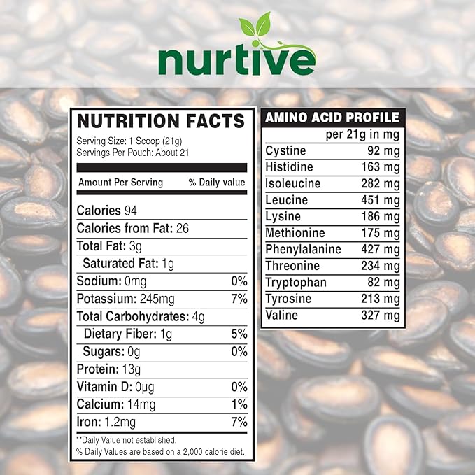 Watermelon Seed Protein Powder - Plant-Based Protein with Magnesium, Iron, and Antioxidants - Ideal for Post-Workout Recovery & Sustainable Nutrition - 21 Servings (16 oz / 454g)