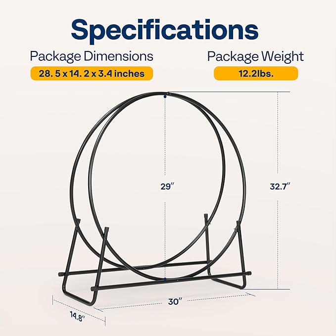 VIVOHOME 32 Inches Firewood Log Rack Hoop with Cover, Heavy Duty Solid Steel Fire Wood Storage Rack and Cover Set with Zipper, Round Log Holder Ring for Indoor Outdoor Patio Deck Porch