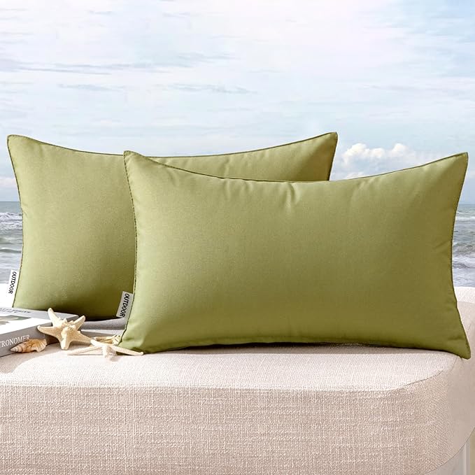 MIULEE Pack of 2 Decorative Outdoor Waterproof Pillow Covers Rectangular Garden Cushion Sham Throw Pillowcase Summer Shell for Spring Patio Tent Couch 24x24 Inch Sage Green