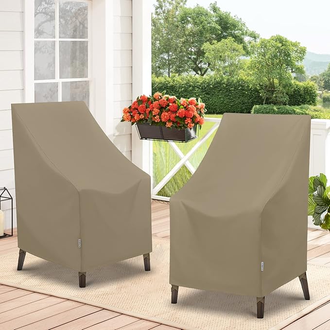 SunPatio Outdoor High Back Chair Covers, Heavy Duty Waterproof Stackable Patio Furniture Covers, All Weather Protection, 2 Pack -27" W x 30" D x 42" H, Taupe