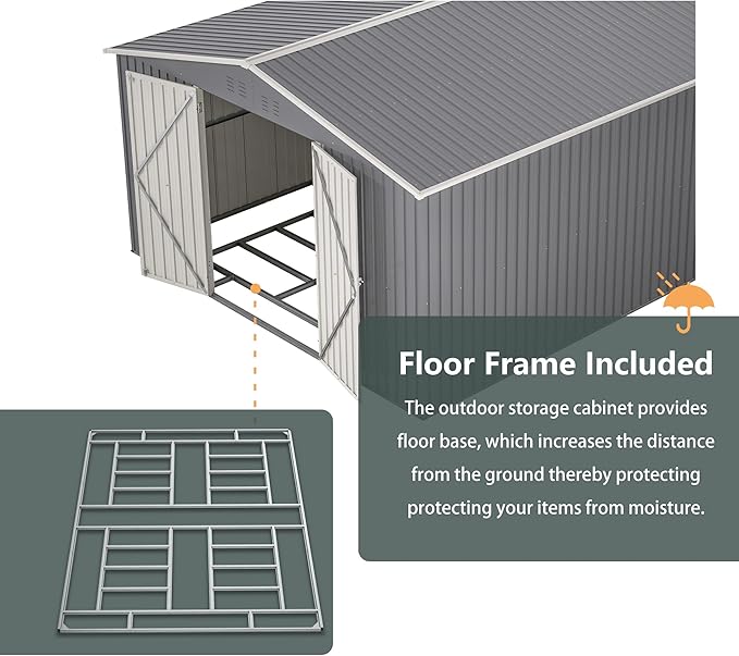 YOPTO 11x13 FT Outdoor Storage Shed,Heavy Duty Metal Shed W/Floor Frame,Garden Shed W/ 4 Air Vents & Sloped Roof,for Backyard,Patio,Lawn,Gray