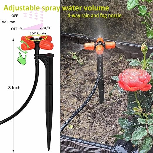 160Ft Drip Irrigation System for Garden with Water Timer, Main Water Hose ID 1/2inch 32Ft, 1/4in 131Ft, Sufficient Water Pressure, Irrigation Dripper Waterflow Evenly, Easy DIY Garden Watering System