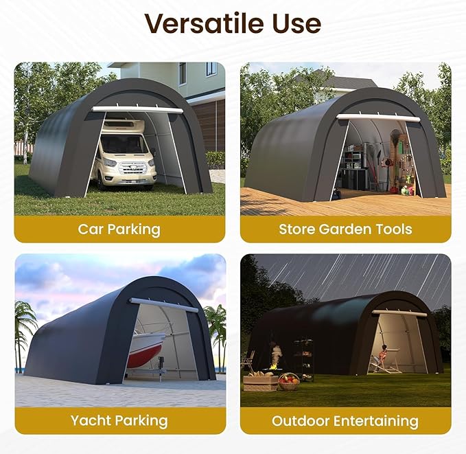 FansaFurn Heavy Duty Carport with 4 Cloth Bags, All-Weather Portable Garage with 2 Roll-up Doors, Car Canopy Storage Shelter Shed for Boat, Truck, or Garden Tools, 12' x 25'