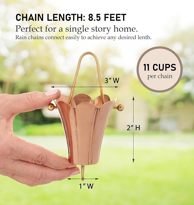 Fluted Flower Pure Copper 8.5 ft. Rain Chain by Good Directions