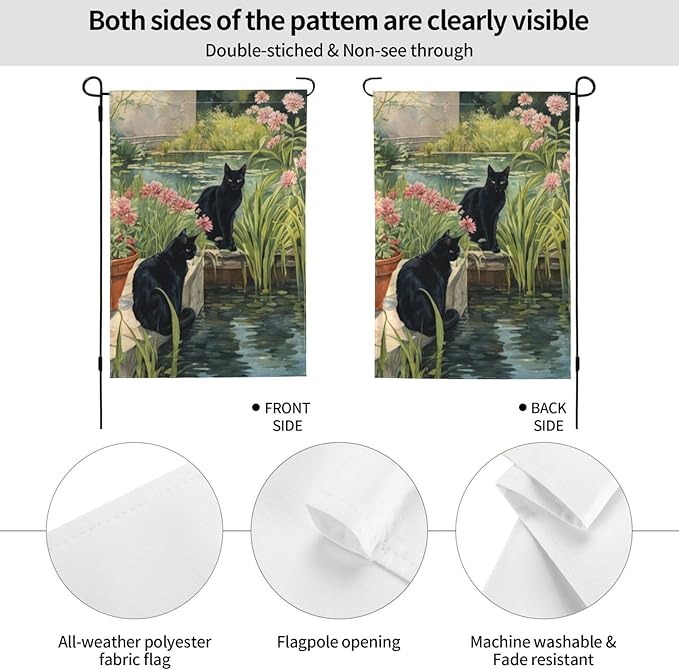 Delerain Black Cats Garden Flag, 28 x 40 Inch Double Sided Design Weather Resistant Indoor & Outdoor Decoration Small Banner for Home Yard Lawn Patio Office