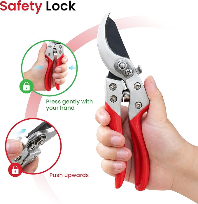 AGRICUT Pruning Shears, 7/8-Inch Cut Capacity Hand Clippers, Bypass Pruners, Gardening Scissors with Sharp Steel Blade (Aluminum Handle, High Carbon Steel)