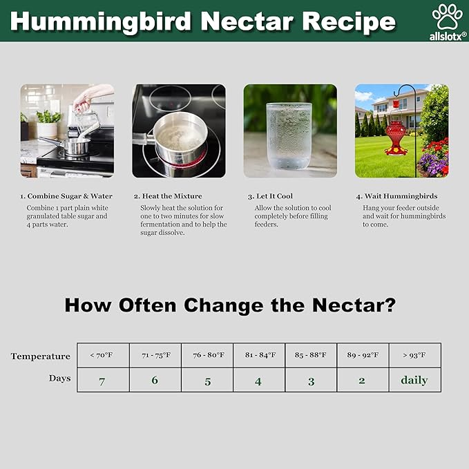 Glass Hummingbird Feeder for Outdoors Hanging, 20 oz Nectar Capacity, 6 Feeding Ports, Leak-Proof Rust-Free Plastic Base, Easy to Refill & Clean, Decorative Red Glass Bird Feeder for Garden Patio