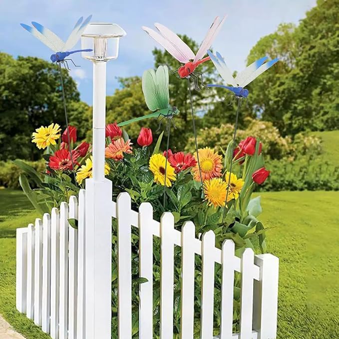 12Pcs Dragonfly Clip, DIY Dragon Fly Clips, Fake Dragonfly Garden Outdoor Decor, Plastic Dragon Fly Plant Pot Decorations with Pliers & Clips(Large)