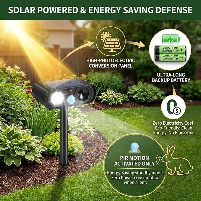 2026 Sonic Fortress Pro Deer Repellent Devices for Plants,4Pack Feral Cat Repellent Outdoor Solar Ultrasonic Animal Repellent with Motion Sensor&Flash Light,Raccoon Fortress Pro for Vegetable Garden