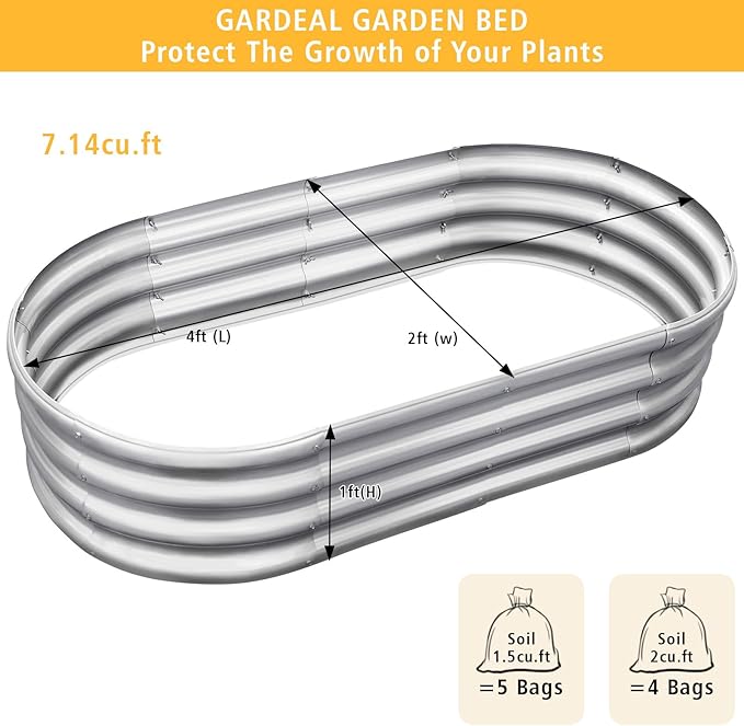 Gardeal Garden 2Pcs 4x2x1ft Galvanized Raised Garden Bed Kit - Metal Planter Boxes for Vegetables/Herbs/Flowers, Heavy-Duty Steel Outdoor Garden Box with Reinforced Edges