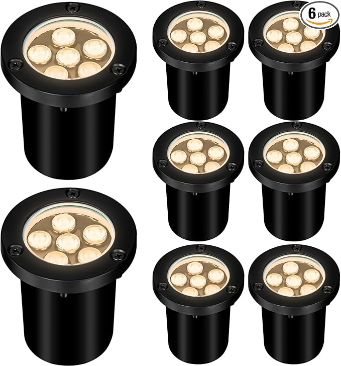 6W Well Lights Outdoor,110V 120V Landscaping Lights IP68 Waterproof 2700k Warm White Outdoor In-Ground Lights for Yard, Garden Patio, 8 Pack