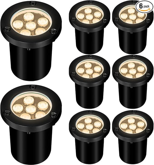 6W Well Lights Outdoor,110V 120V Landscaping Lights IP68 Waterproof 2700k Warm White Outdoor In-Ground Lights for Yard, Garden Patio, 8 Pack