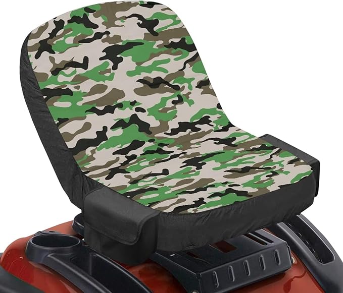 Green Camo Seat Covers for Riding Lawn Mower Universal Lawn Mower Seat Cover Protector with Storage Pockets Waterproof Tractor Accessories Gift for Friends
