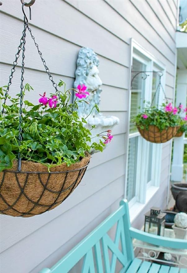 Kingbuy 12 Inch Metal Hanging Planter Basket with Coconut Liner Wire Plant Holder Watering Flower Baskets Pot Hanger Garden Decoration for Indoor Outdoor, 4 Pack