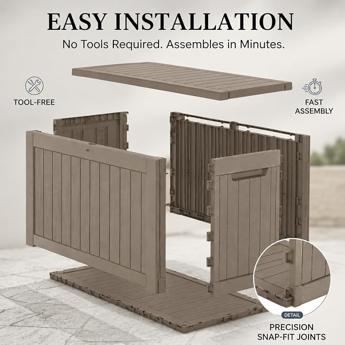 180 Gallon Outdoor Storage Box Resin Deck Box All Weather Waterproof Large Lockable Storage Container Deck Box for Patio Furniture, Garden Tools, Lockable, Grey