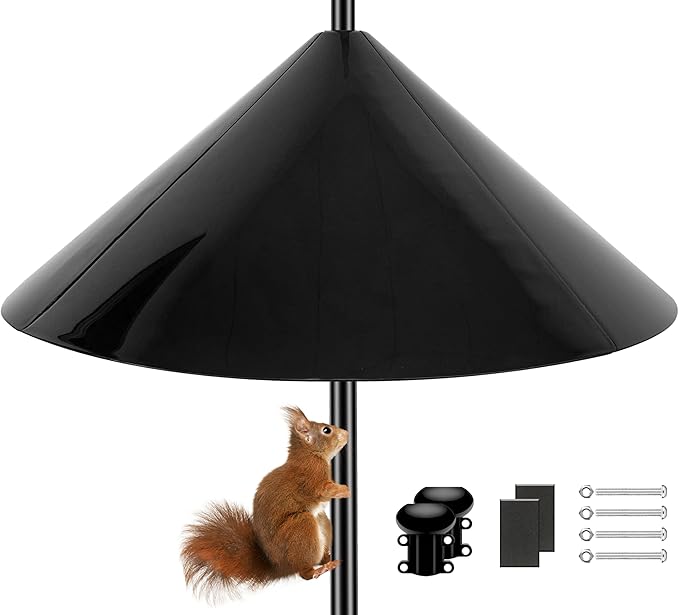 Squirrel Baffle,19-Inch Squirrel Baffle for Bird Feeder Pole,Squirrel-Proofs for Outdoor Shepherd's Hooks，Outside Pole Mount Squirrels Guard (Black)