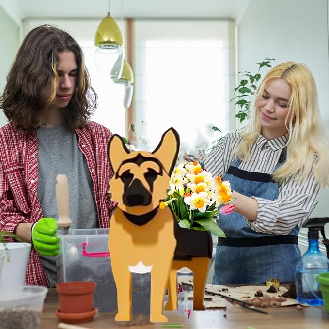 German Shepherd Dog Planter Plant Pots,Cute Large Dog Flower Planter,Gifts for Pet Lovers,Unique Animal Plant Pots,Office,Indoor Outdoor Garden Decor(9.84 * 6.77 * 17in)