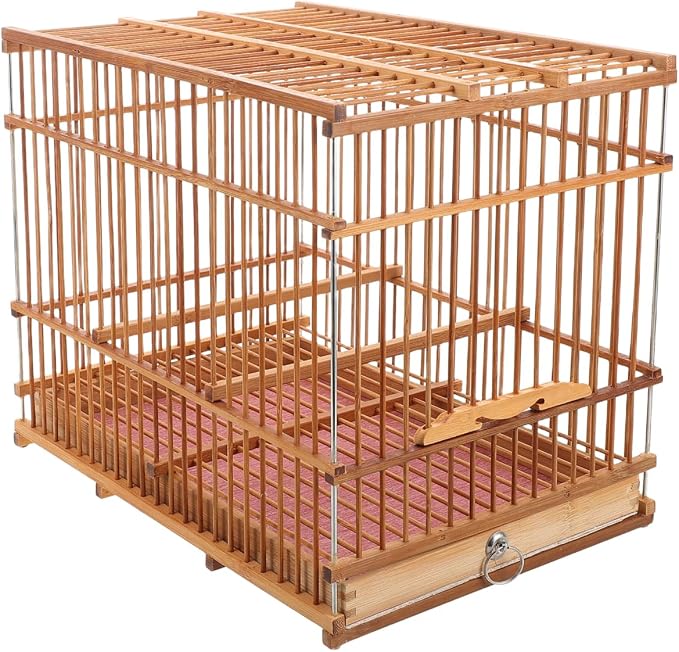Totority Bamboo Woven Small Bird Cage - Portable Lightweight Travel Carrier for Finch, Canary & Parakeet - Handmade Vintage-Style Pet House for Outdoor & Indoor Use - Light Brown,11. 6" X 9. 4" X 7.