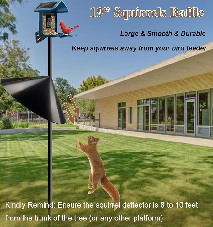 Smart Bird Feeder Pole Stand with Proof Squirrel Baffle - 82" Bird House Pole Mount Kit, Heavy Duty Feeding Station for Outdoor Backyard Bird Houses/Cameras