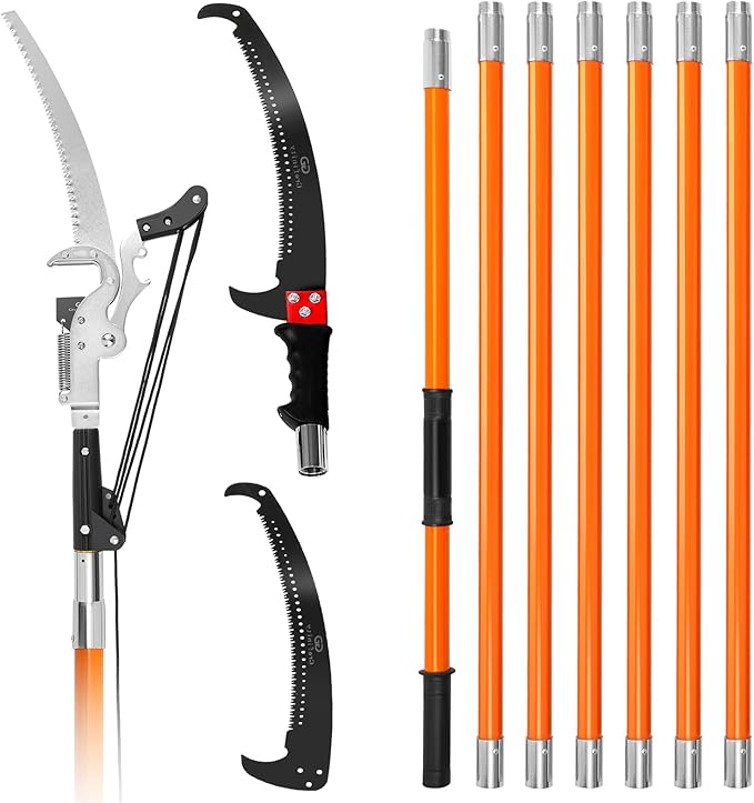 Grefinity Manual Pole Saw, 27 Ft Tree Trimmer, Extendable Pole Saws for Tree Trimming, Sharp Blade and Heavy Duty Scissors, for Backyard and Garden Pruning Palms & Shrubs, Orange