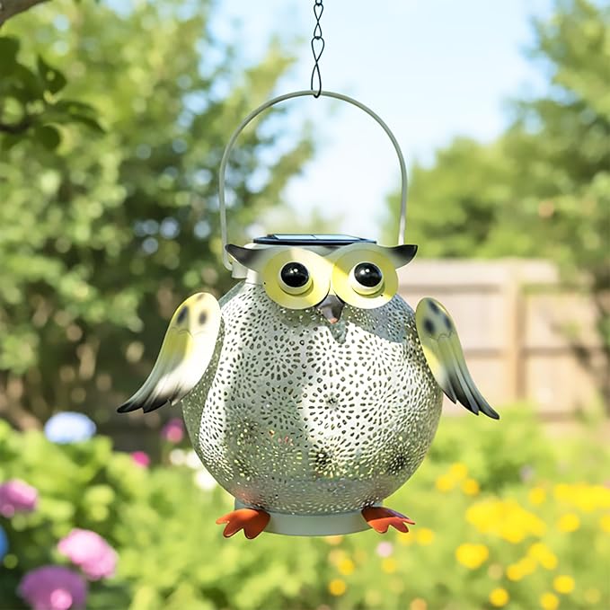 1 Pack Hanging Solar Lanterns - Garden Light Waterproof Metal Decorative Solar Lantern Lights Outdoor for Patio Yard Table Pathway (White owl 1pk)