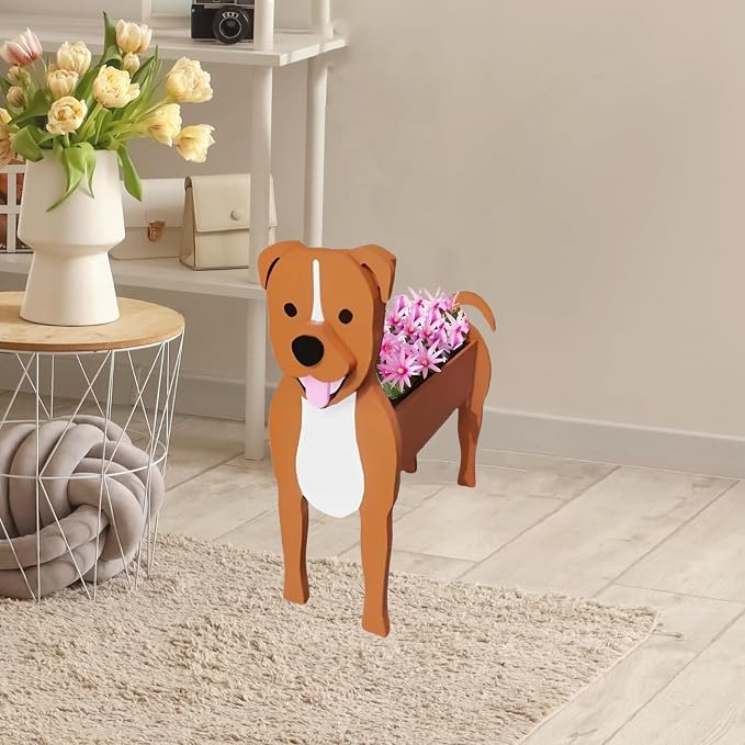 Staffordshire Bull Dog Planter Plant Pots,Cute Dog Flower Planter,Gifts for Pet Lovers,Unique Animal Plant Pots,Office,Indoor Outdoor Garden Decor(9.45 * 5.79 * 13.39in)