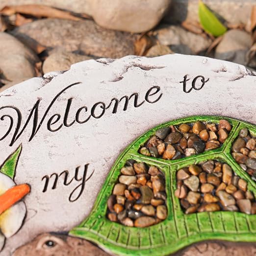 Outdoor Garden Decor Stepping Stones - Resin Tortoise Decorative Stones Pavers for Garden Decor for Outside Walkway Yard 9.5 * 9.5 * 0.5 Inch
