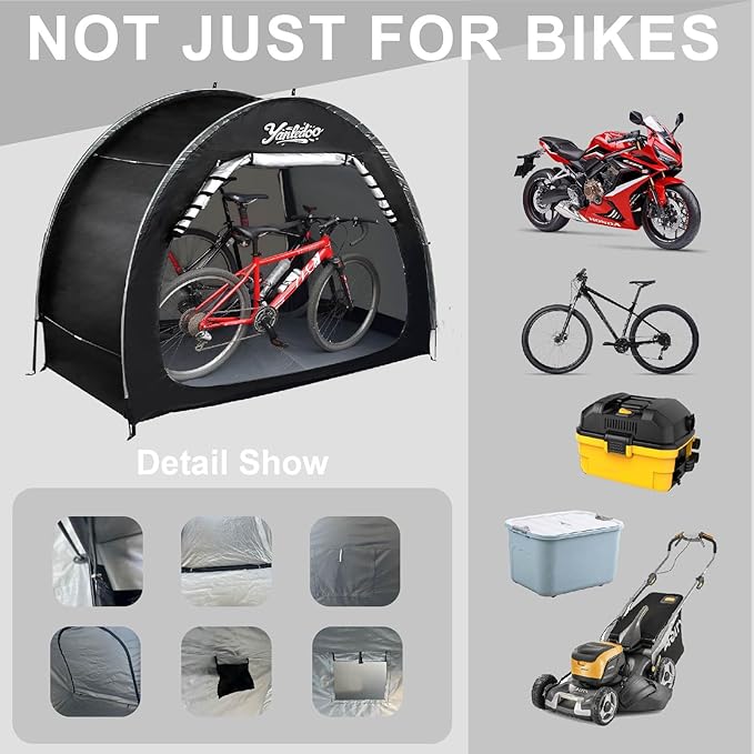 Bike Storage Shed 6.6FT, Easy Setup Waterproof PU4000 210D Oxford Fabric Tent for 2 Bikes, Outdoor Portable Bicycle Shelter with Window, Black