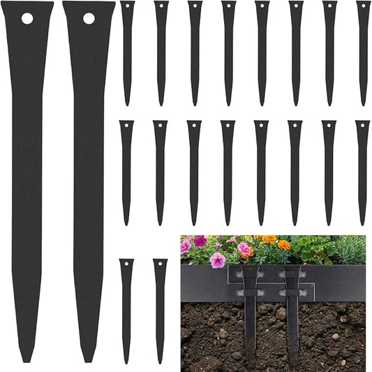 20 Pcs 12 Inch Metal Landscape Edging Stakes Galvanized Steel Garden Stakes Landscape Anchoring Spikes for Outdoor Terrace Grass Board Barrier Edging Coil Barrier Garden Lawn (Black)