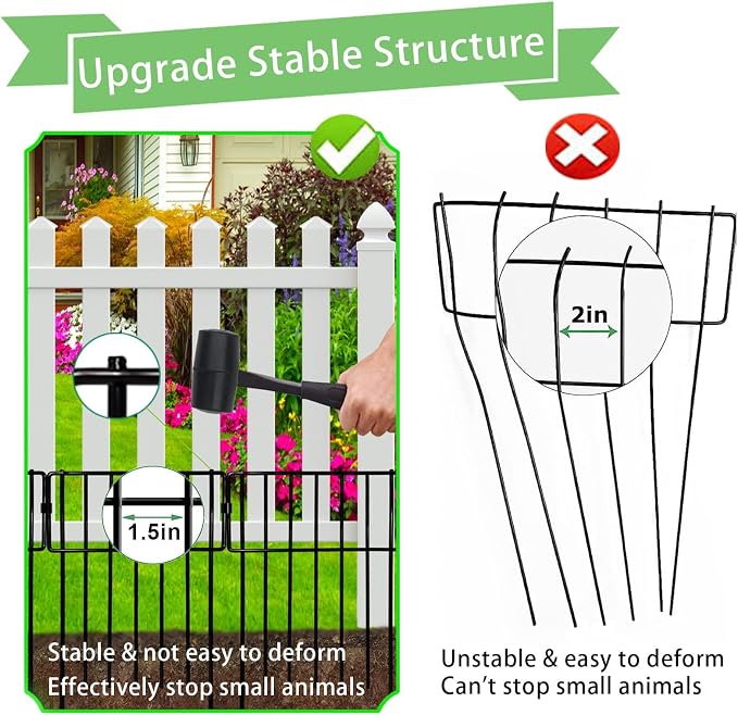 Thrivinest Animal Barrier Fence, 26 Pack No Dig Fence Decorative Fences, 17in(H) x10ft(L) Rustproof Metal Wire Small Garden Fence Border for Dogs Rabbits (26 Pack,28Ft)