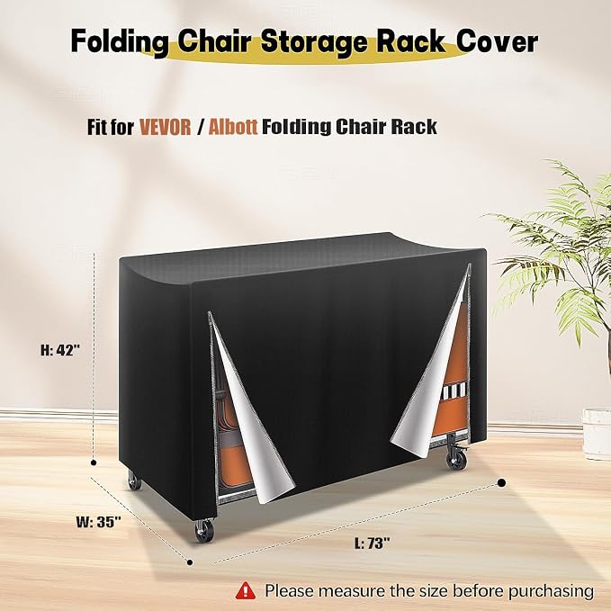 Folding Chair Rack Cover for VEVOR, Waterproof Folding Chair Storage Covers Metal Chairs Rack Cover- 73” L x 35" W x 42" H, Black