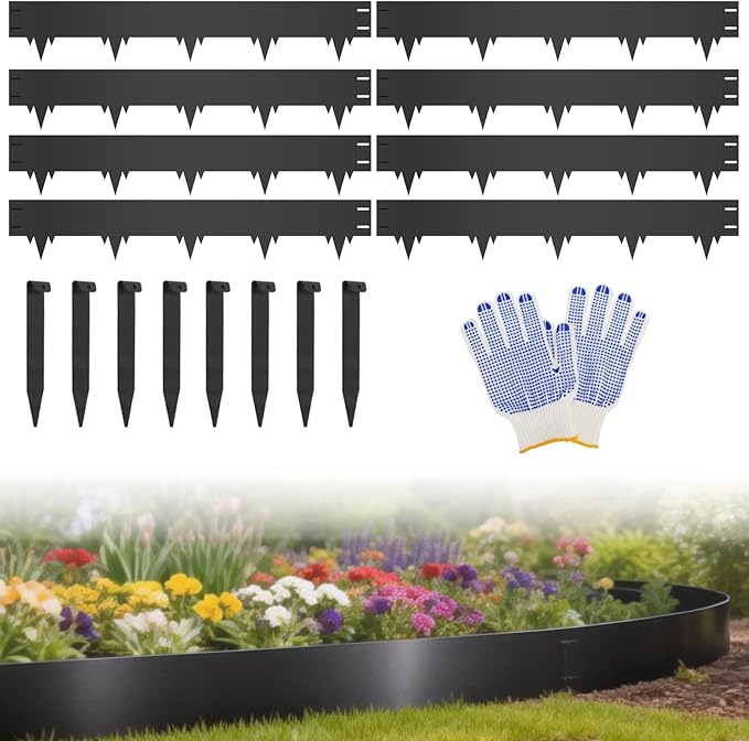 8-Pack Metal Landscape Edging (26ft Total), 40" x 6.5" Steel Garden Edging Border w/ 8 Stakes, Rustproof Hammer-in Edging for Landscaping, Lawn, Yard, Tree Rings, Flower Beds