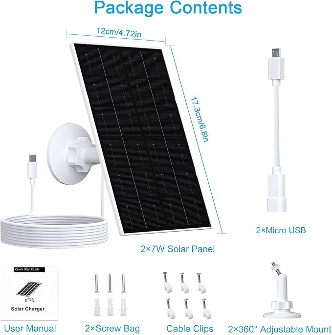 FUTUREZEN 4W Solar Panel for Security Camera, Type-C/Micro USB Solar Charger for Rechargeable Battery Cameras, IP66 Waterproof, 360° Adjustable Bracket, 9.8ft Cable for Outdoor Use, 2 Pack
