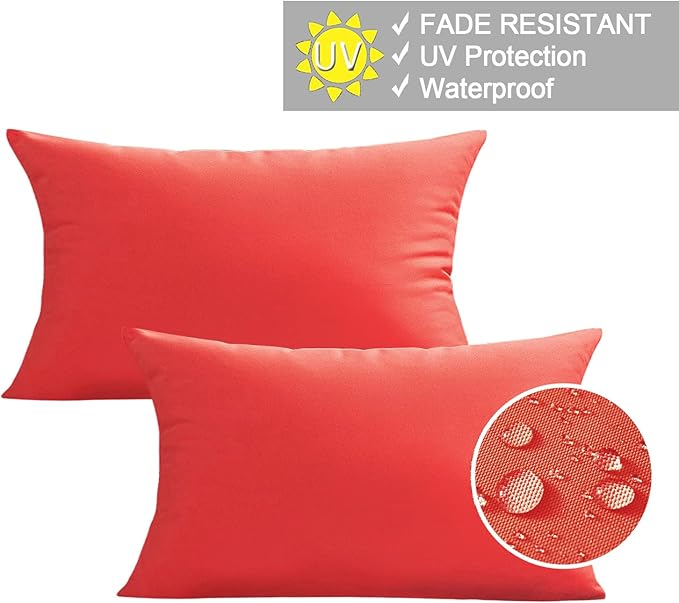 VAKADO 12x20 Outdoor Christmas Waterproof Throw Pillow Covers Set of 2 Decorative Outside Patio Furniture Cushion Cases Decor for Garden Bench Porch Couch Tent,Red