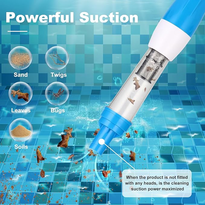 3 in 1 Cordless Rechargeable Pool Vacuum, Handheld Pool Cleaner Ideal for Spas, Hot Tubs and Small Pools for Sand and Debris (Blue)