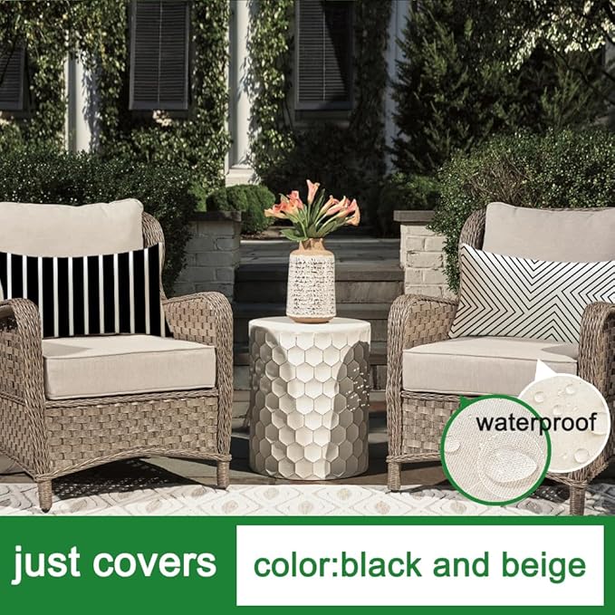 RABUSOFA Outdoor Pillows Covers 12x20 inch Waterproof,Black and Beige Boho Lumbar Throw Cushion Case Set of 4 for Patio Furniture for Couch Sunbrella(2W-12)
