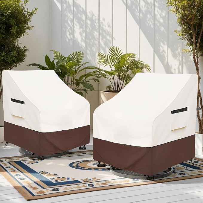 Rileytee Outdoor Swivel Chair Cover 2 Pack, Furniture Patio Chair Covers Waterproof Clearance, Outdoor Lawn Patio Furniture Covers,(33" W x 35" D x 38.5" H) Beige & Brown