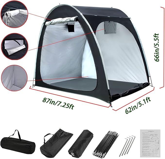Hwayslon Bike Storage Shed Tent, Portable Outdoor Bike Storage Tent with 420D Oxford Thick PU4000 Waterproof for 1/2/3/4 Bikes, Bike Covers Storage Shed for Bicycles, Lawn Mower, Garden Tools (Black)
