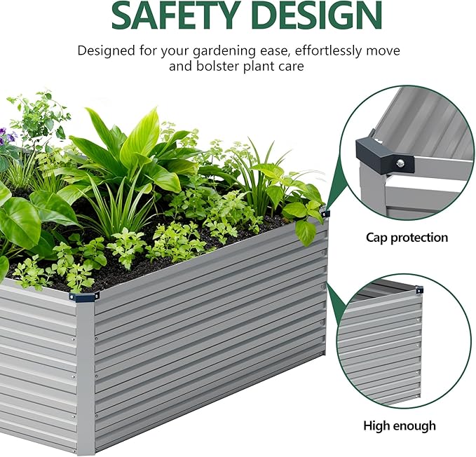 Vengarus 12x4x2F Galvanized Raised Garden Bed Kit, Deep Root Planter Box Outdoor Large Planter Raised Beds for Planting Flowers,Vegetables and Herbs-Silver
