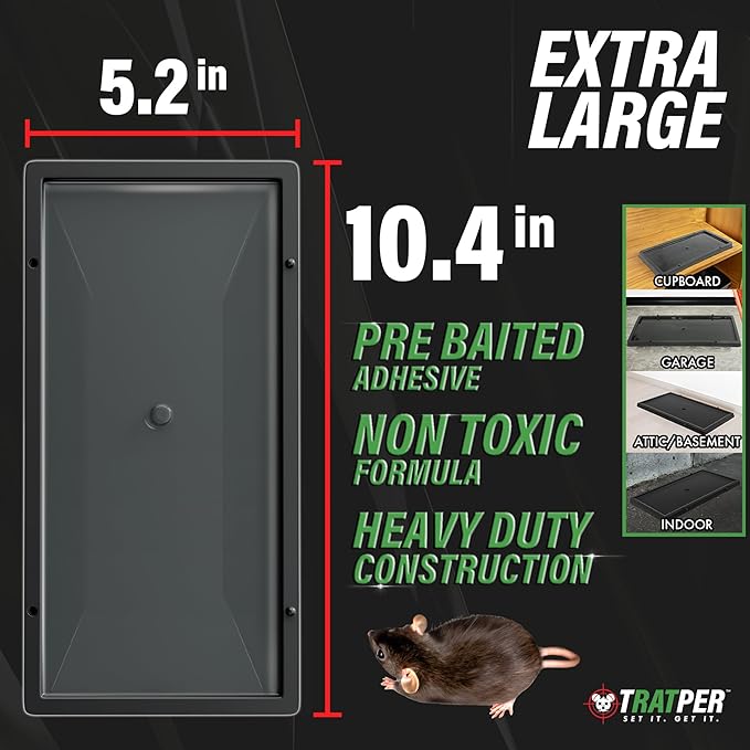TRATPER Glue Traps for Mice,Rat,Mouse,Snake,Lizard,Insect. 12 Pack. Extra Strength,Pre-Baited Adhesive.Heavy Duty Plastic Tray.Non-Toxic,Chemical-Free Pest Control for Home. 12Pack