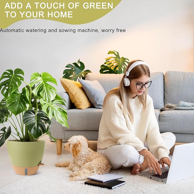 Self Watering Pots for Indoor Plants, 3 Pack 12/10/8 Inch, Large Planter with Water Reservoir, Modern Decorative Flower Pots for Home & OfficeGreen