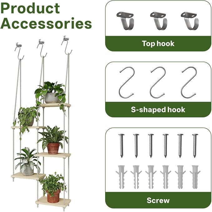Window Plant Shelves 5-Tier Hanging Plant Shelves for Indoor Window Shelf for Plants Wall Mounted Window Sill Plant Shelf Living Room Garden Boho Decor