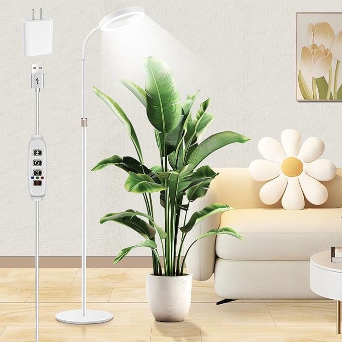 Floor Grow Lights for Indoor Full Spectrum Plant Lighting with Adjustable 67" Stand for Growing Large Tall Plants 3/9/12H Timer,3 Light Modes, 10 Dimming
