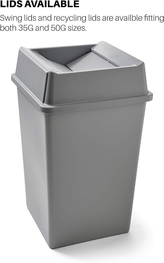 Rubbermaid Commercial Products Untouchable Container Trash Can/Wastebasket Lid, Gray, Square Swing Top, Compatible with 35/50 Gallon Untouchable Square Containers