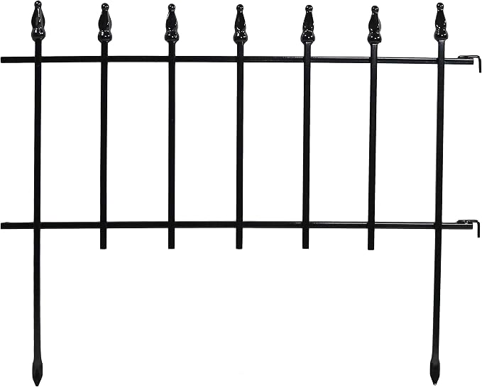 Sunnydaze Decorative Garden Fence Border - 22 in W x 18 in H No Dig Metal Edging for Flower Beds, Yard, Lawn, Pathways and Landscaping - Roman Finial Design - 9ft - 5 Panels - Black